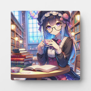 Plaque Photo Mignonne fille Anime dans les lunettes Lecture