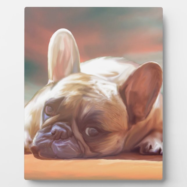 Plaque Photo Mignonne French Bulldog Eau Couleur Art Peinture (Devant)