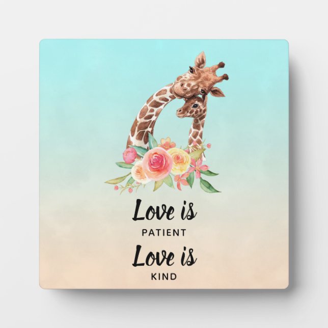 Plaque Photo Mignonne Giraffe Paire L'amour est Patient L'amour (Devant)