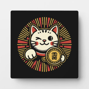 Plaque Photo Mignonne Vintage Maneki Neko Lucky Chat, Succès Ar
