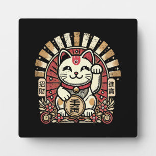 Plaque Photo Mignonne Vintage Maneki Neko Lucky Chat, Succès Ar