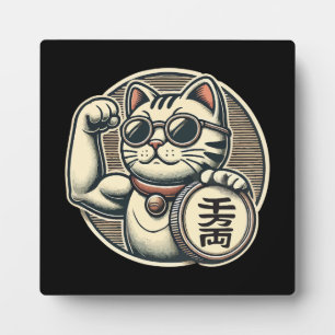 Plaque Photo Mignonne Vintage Maneki Neko Lucky Chat, Succès Ar
