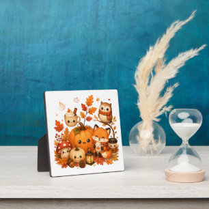 Plaque Photo Mignons Animaux D'automne Kawaii Citrouille Hibou