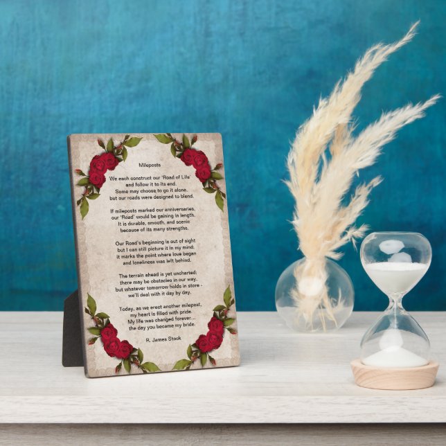 Plaque Photo "Mileposts", un poème d'anniversaire à une femme (Côté)