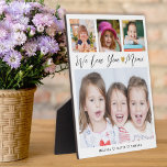 Plaque Photo Mimi We Love You Grandkids Names 4 Photo Collage<br><div class="desc">Mimi Nous Vous Aimons | Grandkids 4 Photo Collage Plaque — Faites votre propre cadre de 4 images personnalisées avec 4 photos et noms de petits-enfants préférés. Fait un cadeau de gardien précieux pour grand-mère pour l'anniversaire,  le jour de la mère,  la journée des grands-parents et d'autres jours spéciaux.</div>