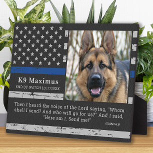 Plaque Photo Mince ligne bleue Officier K9 Police Dog Memorial