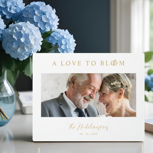 Plaque Photo Minimalist Romantic Wedding Anniversary Faux GoLD (Minimalist Romantic Wedding Anniversary in Faux Gold Photo Plaques for Welcome Guests or Decoration.)