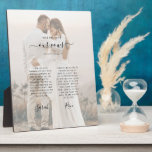 Plaque Photo Minimalist Wedding Vows Anniversary Photo<br><div class="desc">Wedding day vows keepsake plaque to always remember your special day and your promise to each other. Great for anniversary gift. This modern elegant wedding day keepsake design features a black and white photo of the couple with "Our Vows" displayed in elegant hand-written style typography. Personalize this plaque with your...</div>