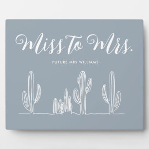 Plaque Photo Miss to Mrs Moderne Boho Bleu Cactus Enterrement d