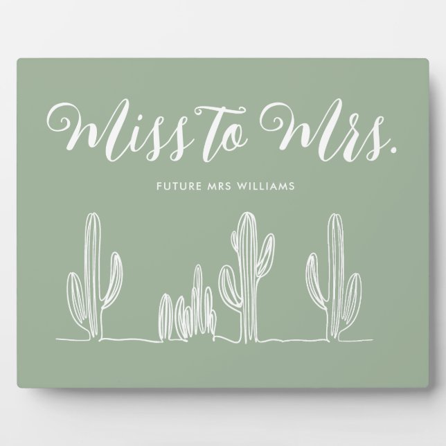 Plaque Photo Miss to Mrs Sage Vert Moderne Cactus Enterrement d (Devant)