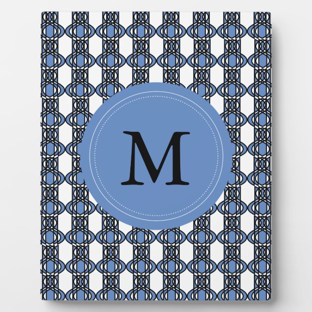 Plaque Photo Mod Retro Monogram Blue Abstract Scarab Pattern (Devant)