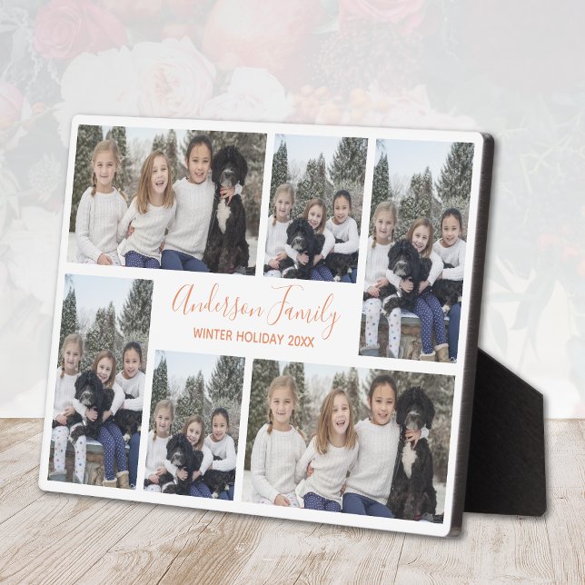 Plaque Photo Modèle de photo de famille Rose Gold Blanc (Family Photo Template White Rose Gold Plaque)