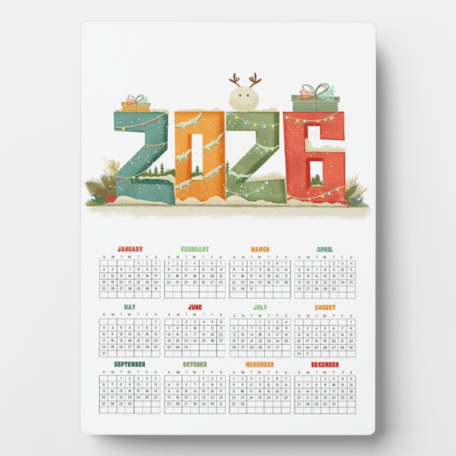 Plaque Photo Modern 2026 Tabletop Desk Calendar - New year (Devant)