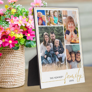 Plaque Photo Modern 5 Photo Collage Gold Nom de famille