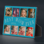 Plaque Photo Modern 8 Photo Collage Best Mom Ever Aqua Peach<br><div class="desc">Modern and minimal mother's day photo keepsake plaque featuring 8 photos with a curvy typography text that says "best mom ever." The color is aqua and peach.</div>