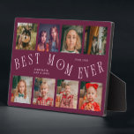 Plaque Photo Modern 8 Photo Collage Best Mom Ever Cranberry<br><div class="desc">Modern and minimal mother's day photo keepsake plaque featuring 8 photos with a curvy typography text that says "best mom ever." The color is cranberry.</div>