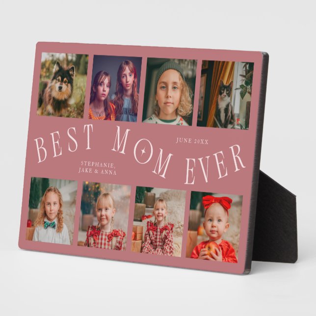 Plaque Photo Modern 8 Photo Collage Best Mom Ever Pink (Côté)