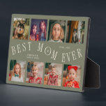 Plaque Photo Modern 8 Photo Collage Best Mom Ever Sage Green<br><div class="desc">Modern and minimal mother's day photo keepsake plaque featuring 8 photos with a curvy typography text that says "best mom ever." The color is sage green.</div>
