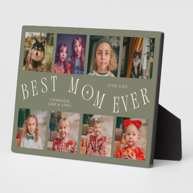 Plaque Photo Modern 8 Photo Collage Best Mom Ever Sage Green (Côté)