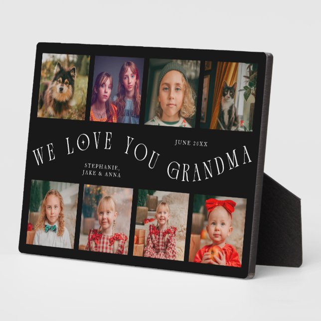 Plaque Photo Modern 8 Photo Grid Love You Grandma Black (Côté)