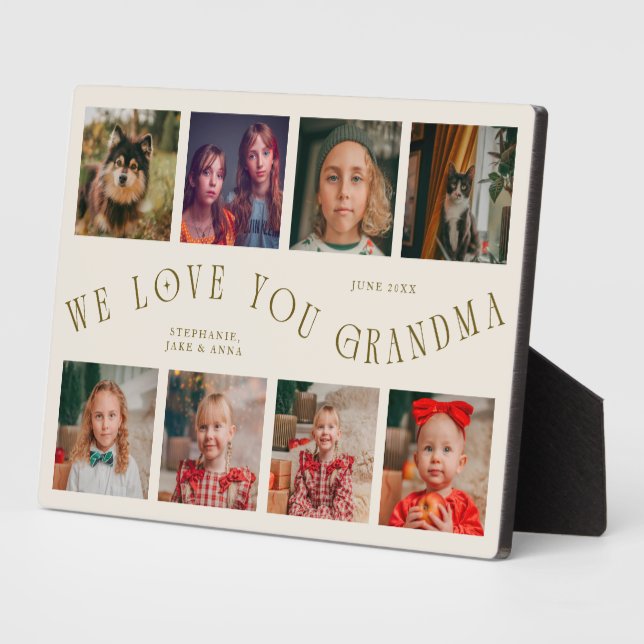 Plaque Photo Modern 8 Photo Grid Love You Grandma Cream (Côté)