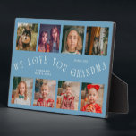 Plaque Photo Modern 8 Photo Grid Love You Grandma Denim Blue<br><div class="desc">Modern and minimal keepsake photo plaque to gift it to a grandmother featuring 8 photos with a curvy typography text that says "we love you grandma." The color is denim blue.</div>