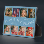 Plaque Photo Modern 8 Photo Grid Love You Grandma Denim Blue<br><div class="desc">Modern and minimal keepsake photo plaque to gift it to a grandmother featuring 8 photos with a curvy typography text that says "we love you grandma." The color is denim blue.</div>