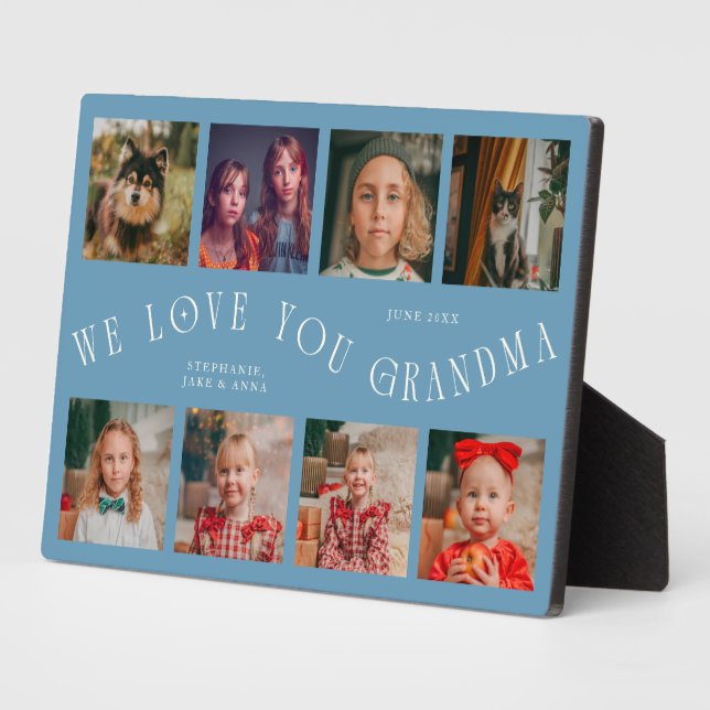 Plaque Photo Modern 8 Photo Grid Love You Grandma Denim Blue (Côté)