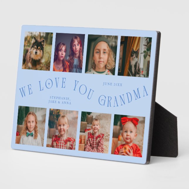 Plaque Photo Modern 8 Photo Grid Love You Grandma Icy Blue (Côté)