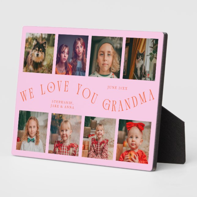Plaque Photo Modern 8 Photo Grid Love You Grandma Orange Pink (Côté)