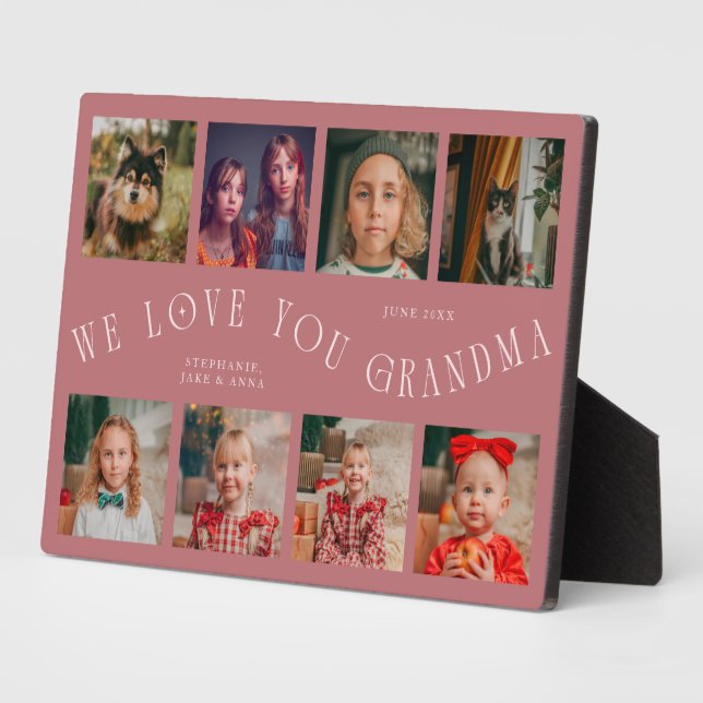 Plaque Photo Modern 8 Photo Grid Love You Grandma Pink (Côté)