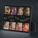 Plaque Photo Modern 8 Photo Grid Love You Grandpa Black<br><div class="desc">Modern and minimal keepsake photo plaque to gift it to a grandfather featuring 8 photos with a curvy typography text that says "we love you grandpa." The color is black.</div>