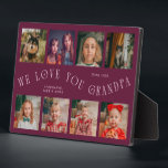 Plaque Photo Modern 8 Photo Grid Love You Grandpa Cranberry<br><div class="desc">Modern and minimal keepsake photo plaque to gift it to a grandfather featuring 8 photos with a curvy typography text that says "we love you grandpa." The color is cranberry.</div>