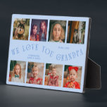 Plaque Photo Modern 8 Photo Grid Love You Grandpa Icy Blue<br><div class="desc">Modern and minimal keepsake photo plaque to gift it to a grandfather featuring 8 photos with a curvy typography text that says "we love you grandpa." The color is icy blue.</div>