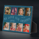 Plaque Photo Modern 8 Photo Grid Love You Grandpa Teal<br><div class="desc">Modern and minimal keepsake photo plaque to gift it to a grandfather featuring 8 photos with a curvy typography text that says "we love you grandpa." The color is teal.</div>