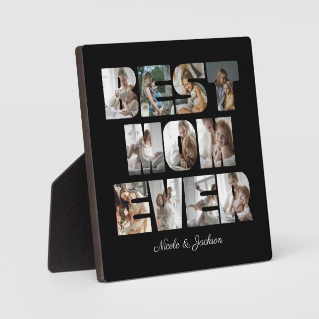 Plaque Photo Modern Best Mom Ever 11 Photos Collage noir (Recto)