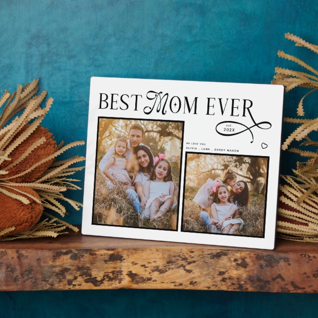Plaque Photo Modern Best Mom Ever Photo Heart Mothers Day Gifts (Côté)