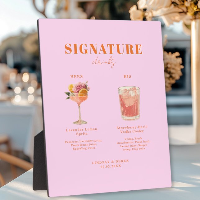 Plaque Photo Modern Bold Font His & Hers Drinks Wedding (Modern Bold Font His & Hers Drinks Wedding Plaque)