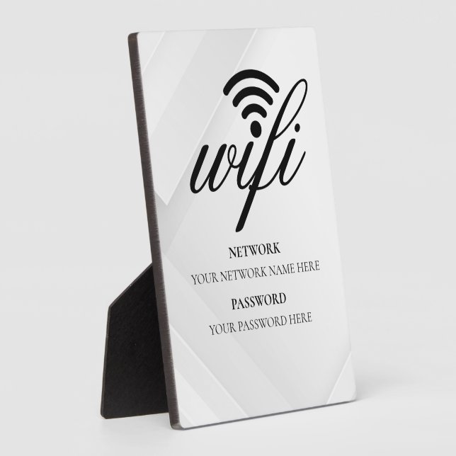 Plaque Photo Modern Business Wifi Network and Password Black  (Côté)