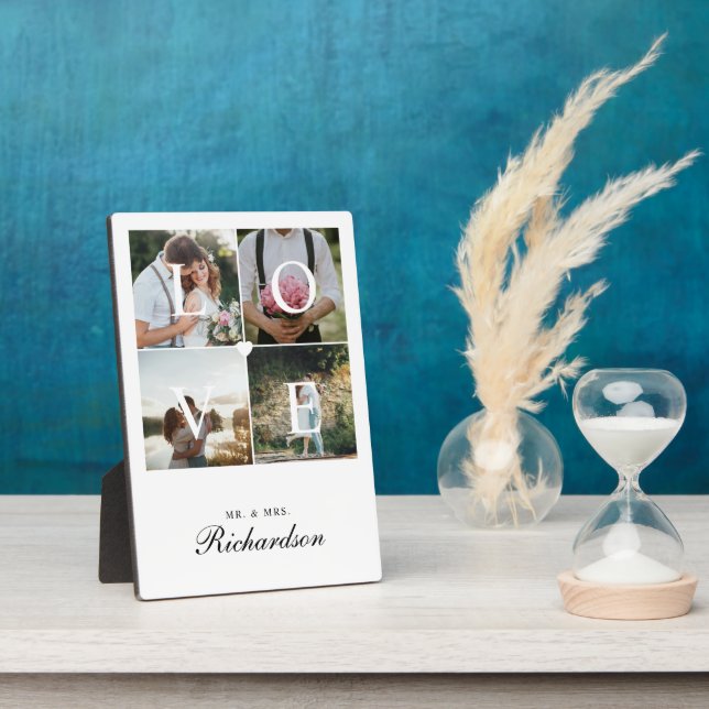 Plaque Photo Modern Love Newlyweds Mariage Photo Collage Blanc (Côté)