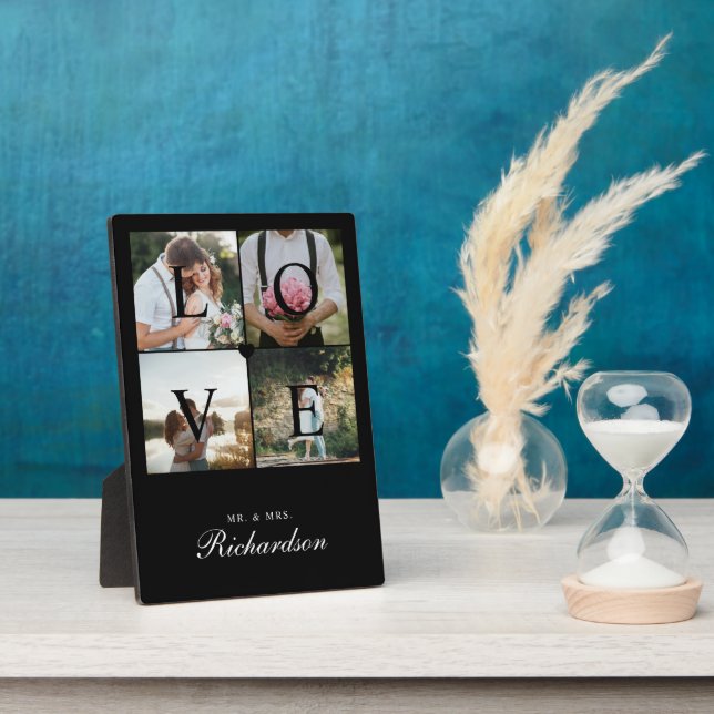 Plaque Photo Modern Love Newlyweds Mariage Photo Collage noir (Côté)