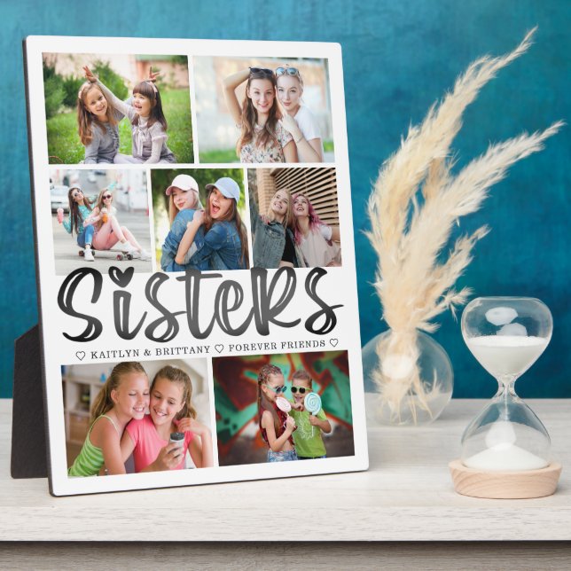 Plaque Photo Modern SISTERS 7 Photo Collage White Personalized (Côté)