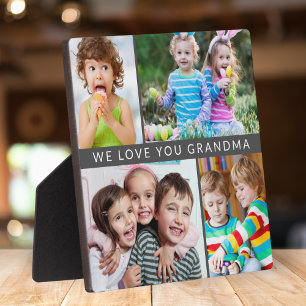 Plaque Photo Modern We Love You Grandma 4 Photo Collage Gris