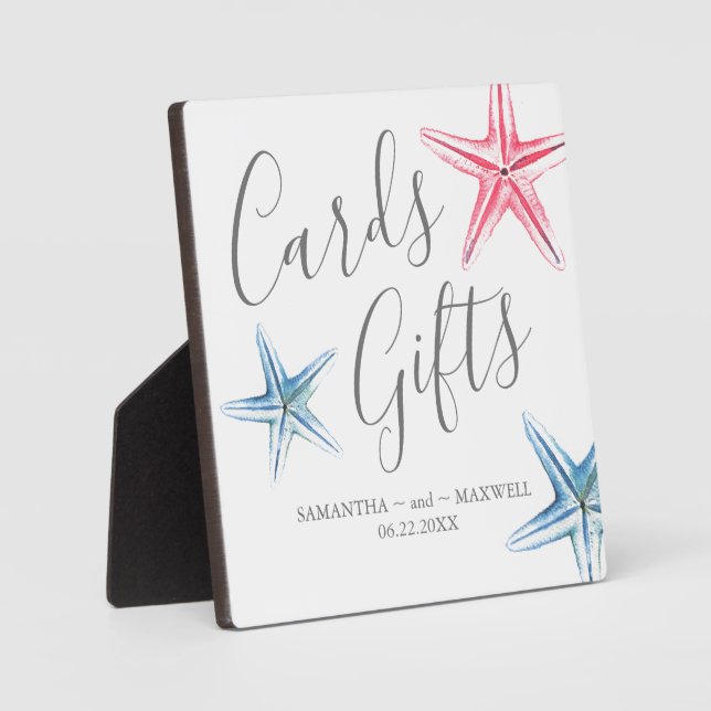 Plaque Photo Moderne Blue Starfish Plage Cartes de Mariage & Ca (Recto)