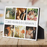 Plaque Photo Moderne Elégant Mariage Keepsaké Photo Collage Chi<br><div class="desc">Élégant et moderne mariage keepsaké,  ce nom personnalisé et la conception de collage photo de date font un bel affichage pour vos photos préférées de votre journée spéciale. Grand cadeau pour les jeunes mariés ou les anniversaires ! C'est la version poussiéreuse de la typographie bleue.</div>