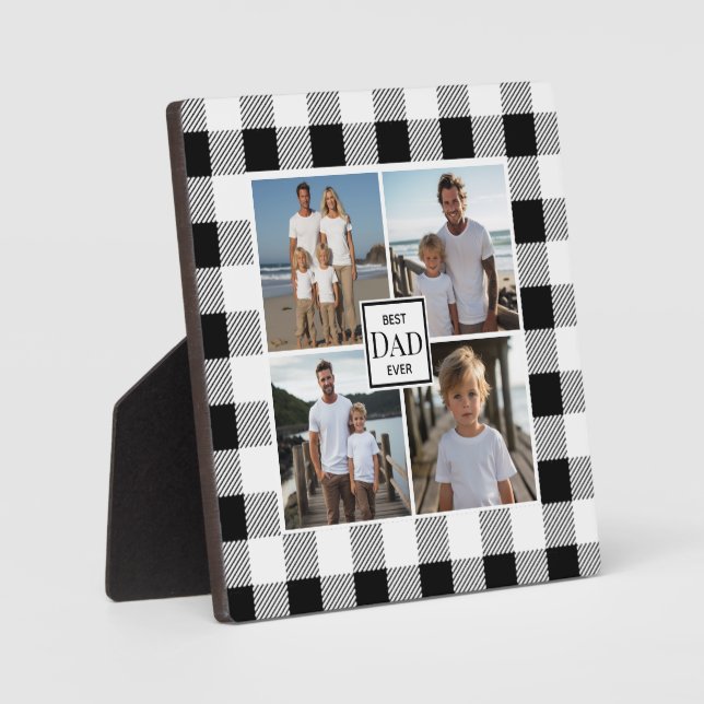 Plaque Photo Moderne noir blanc plaid 4 modèle photo (Recto)