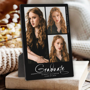Plaque Photo Moderne Simple Graduate 3 Photo Collage Script