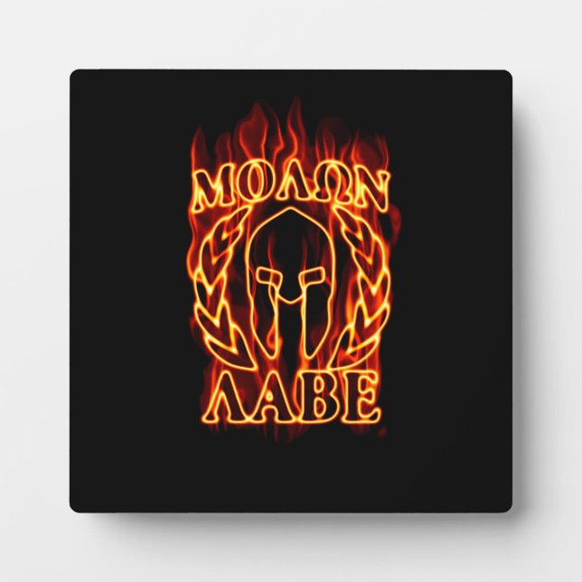 Plaque Photo Molon Labe Laurels guerrier spartiate en feu (Devant)