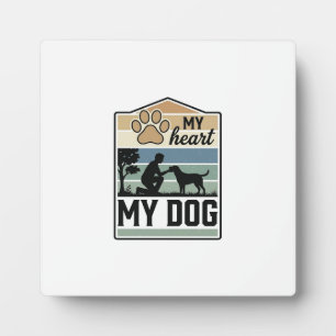 Plaque Photo Mon cœur Mon chien Gravure vintage Design pour ama