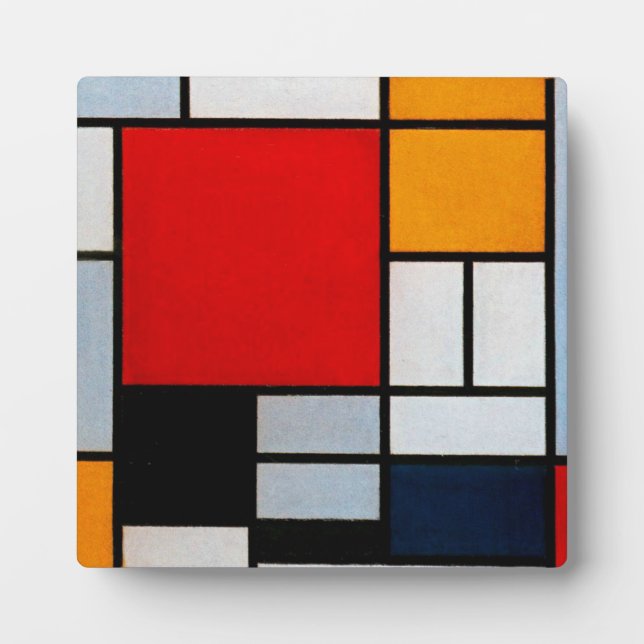 Plaque Photo Mondrian - Composition avec un grand plan rouge (Devant)